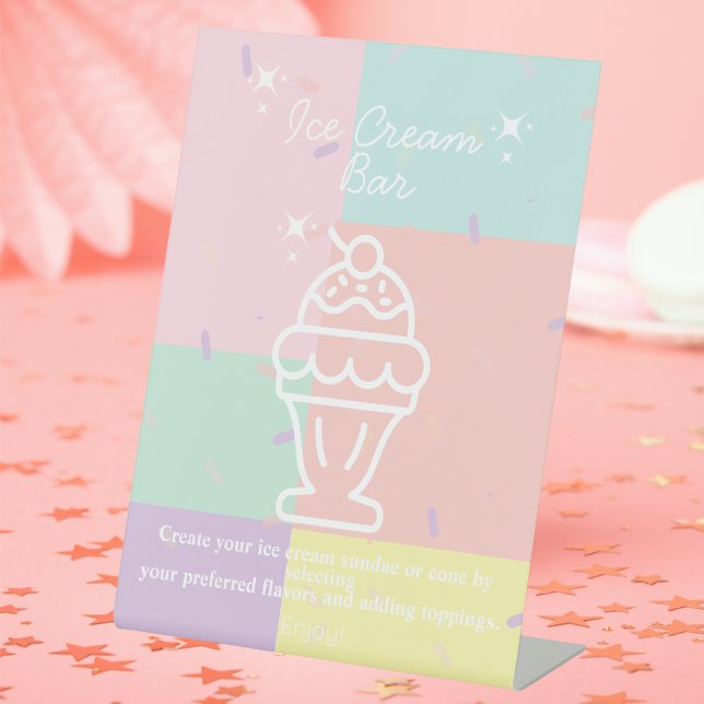 Signe De Table Barre de crème glacée rétro (Retro Ice Cream Bar Pedestal Sign)