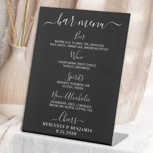 Signe De Table Barre de Mariage noir - Menu boisson personnalisée