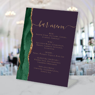 Signe De Table Barre mariage Menu Emerald Green Gold Agate Purple