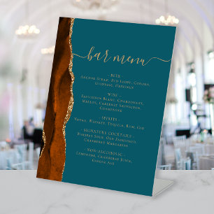 Signe De Table Barre mariage Menu Gravé Orange Or Agate Turquoise