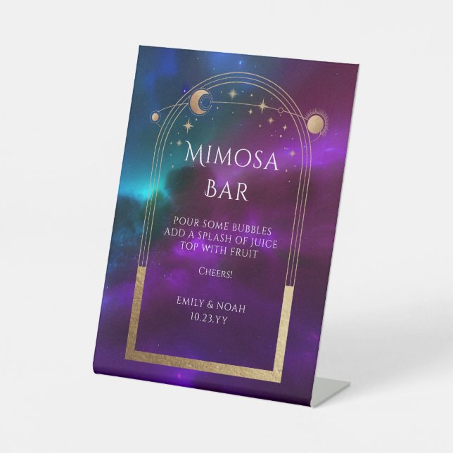 Signe De Table Barre Mimosa Cosmique Violet Soleil Étoiles (Recto)