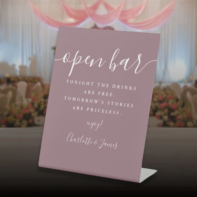 Signe De Table Barre ouverte du script de signature mauve (Mauve Signature Script Open Bar Pedestal Sign)