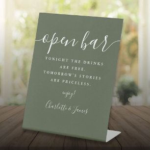 Signe De Table Barre ouverte élégante avec écriture cursive verte