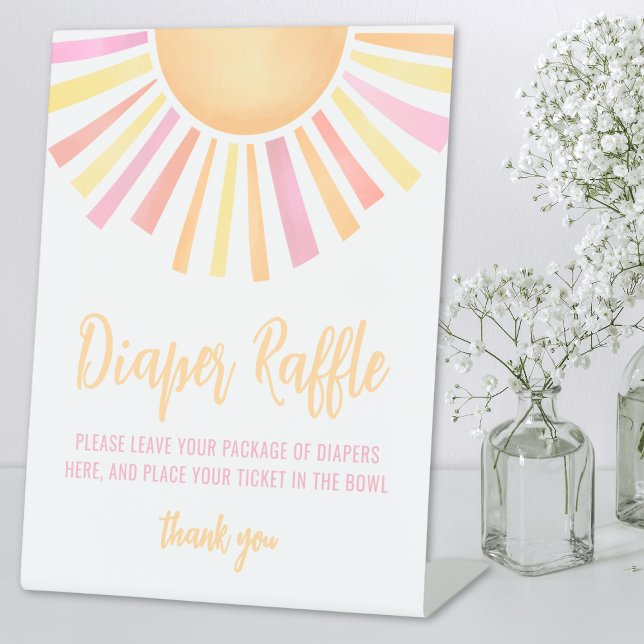 Signe De Table Barreau de Baby shower rose (Pink Sun Baby Shower Diaper Raffle Pedestal Sign)
