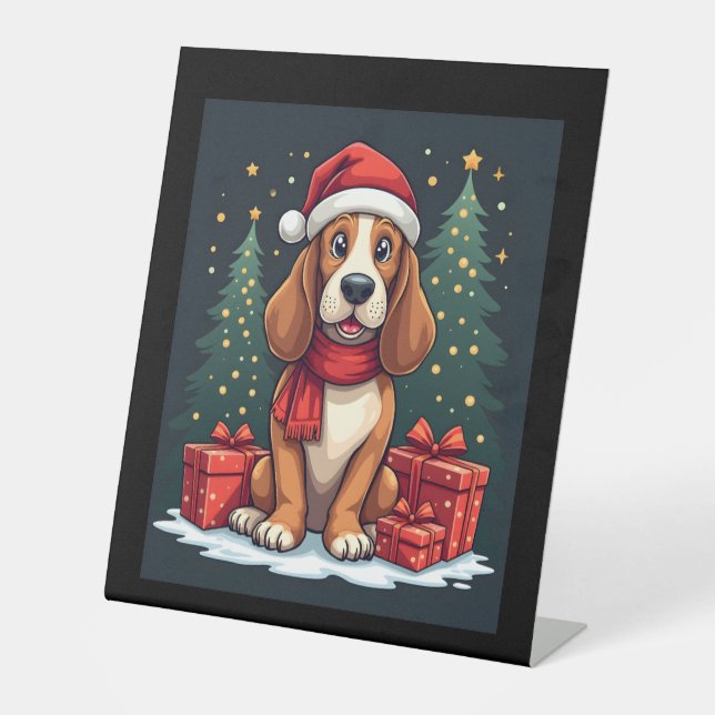 Signe De Table Basset Hound Chien Fêtes de Noël Père Noël Amoureu (Recto)