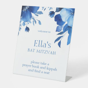 Signe De Table Bat mitzvah d'aquarelle Blue Blooms