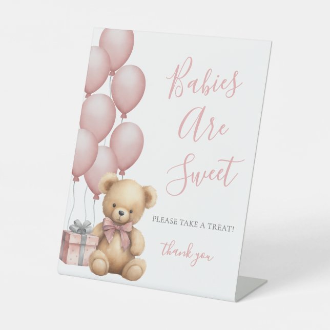 Signe De Table Bear Baby Shower Pink Sweets (Recto)