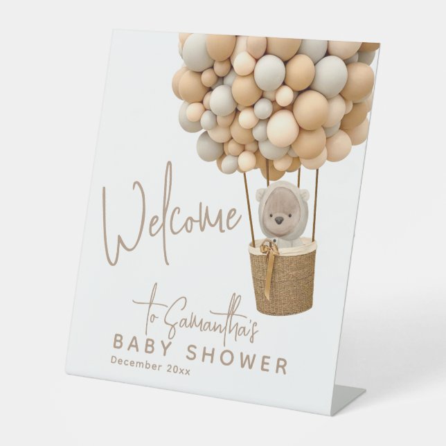 Signe De Table Bear Balloons Moderne Baby shower neutre genre (Recto)