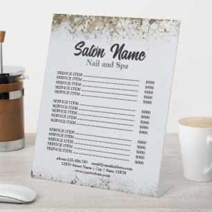 Signe De Table Beauty Nail Salon Prix du menu Gold confetti