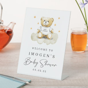 Signe De Table Bébé Baby shower Ours Teddy Welcome Piédestal Sign