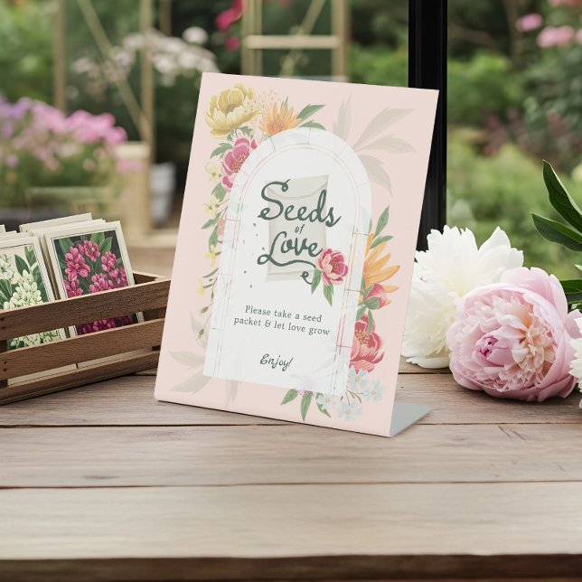 Signe De Table Bébé en Fleur Été Jardin Floral Graines d'amour (Baby in Bloom Summer Floral Garden Seeds of Love Pedestal Sign)