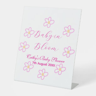 Signe De Table Bébé en fleur rose fleurie baby shower simple élég