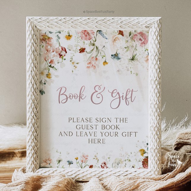 Signe De Table Bébé en fleurs  (baby in bloom, books and gifts sign, baby shower sign, floral baby shower, printable baby sign, baby)