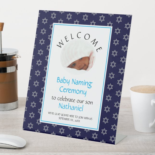 Signe De Table BÉBÉ JUIF Bleu NAMING Photo Star de David (In SItu)