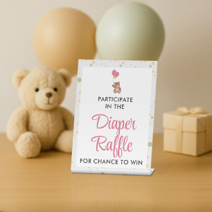 Signe De Table Bébé Ours mignon Minimaliste Rose fille Douche cou