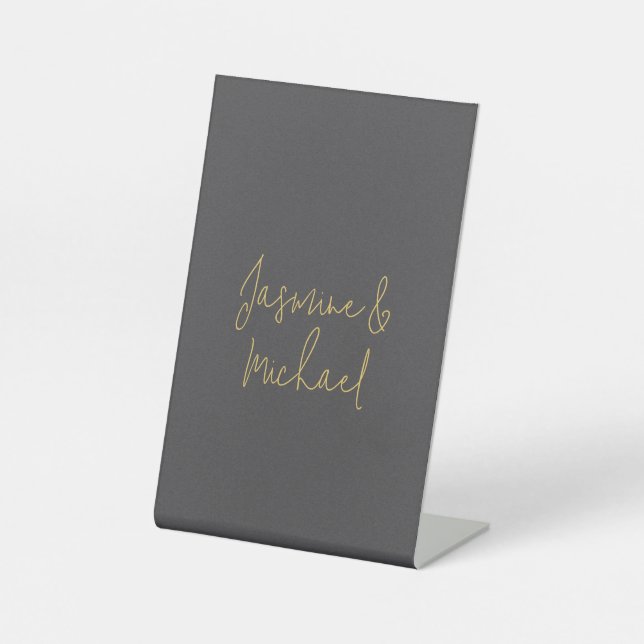 Signe De Table Belle calligraphie Chic Couple Noms Gris & Or (Recto)