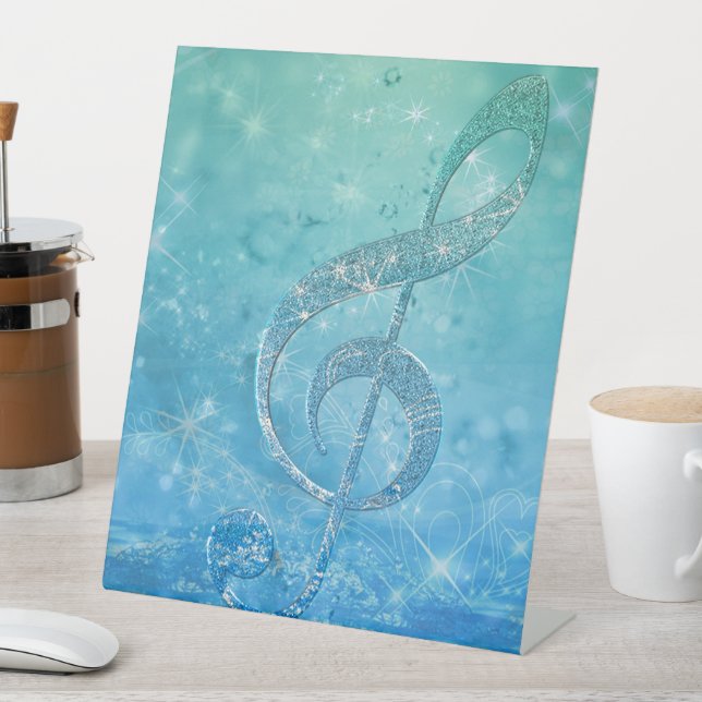 Signe De Table Belle Glittery Blue Music Note Treble Clef (In SItu)