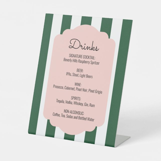 Signe De Table Beverly Hills Pink & Green Drink Menu Piédestal (Recto)