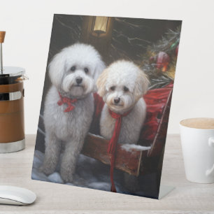 Signe De Table Bichon Frise enneigé traîneau décoration de Noël