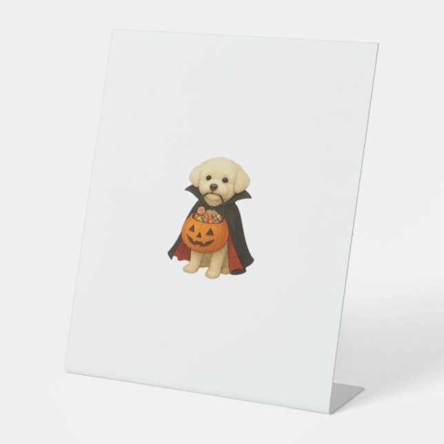 Signe De Table Bichon Frisé Halloween Vampire Pup avec Citrouille (Recto)