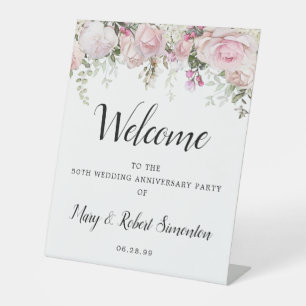 Signe De Table Bienvenue au 50e anniversaire de mariage Fleurs ro