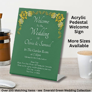Signe De Table Bienvenue au Mariage Émeraude Vert & Or