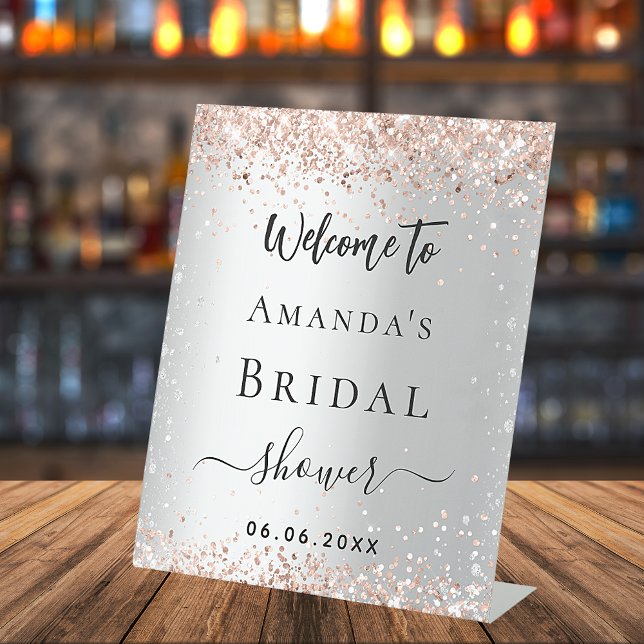 Signe De Table Bienvenue au shower de mariage rose gold et paille (Créateur téléchargé)