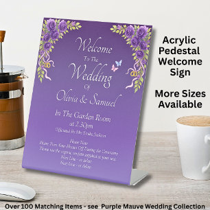 Signe De Table Bienvenue aux fleurs mauves pourpres Mariages