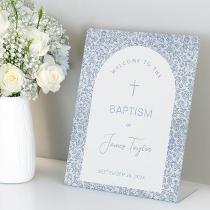 Signe De Table Bienvenue Baptême Garçon Arche Bleue Blanche Motif