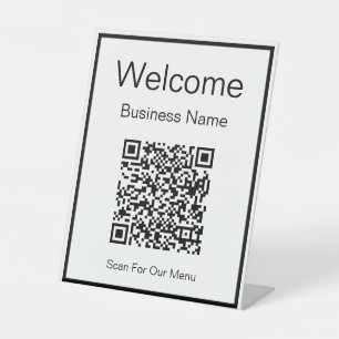 Signe De Table Bienvenue Business Name Scan QR Code Pour Notre Me