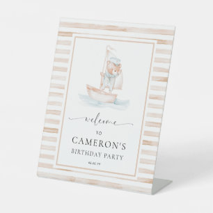 Signe De Table Bienvenue de l'ours de mer Tan Stripe