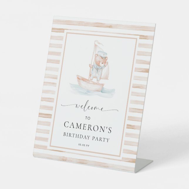 Signe De Table Bienvenue de l'ours de mer Tan Stripe (Recto)