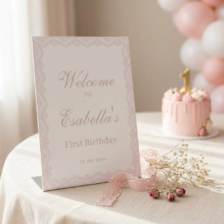 Signe De Table Bienvenue Fille Premier Anniversaire en Dentelle R