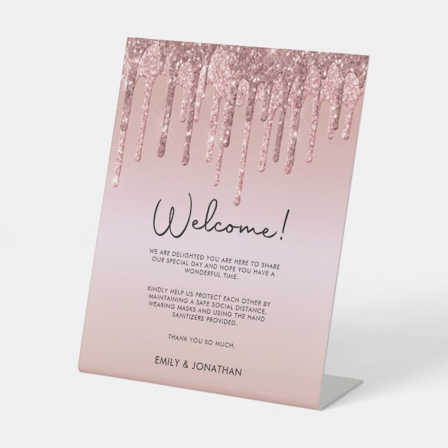 Signe De Table Bienvenue Mariage de sécurité COVID Rose Parties s (Recto)