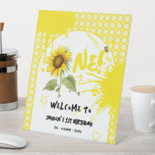 Signe De Table Bienvenue pour l'anniversaire avec tournesol et pa