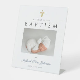 Signe De Table Bienvenue pour un élégant baptême de garçon en ble