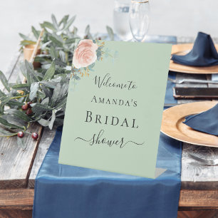 Signe De Table Bienvenue rose gold floral sauge vert pour la douc