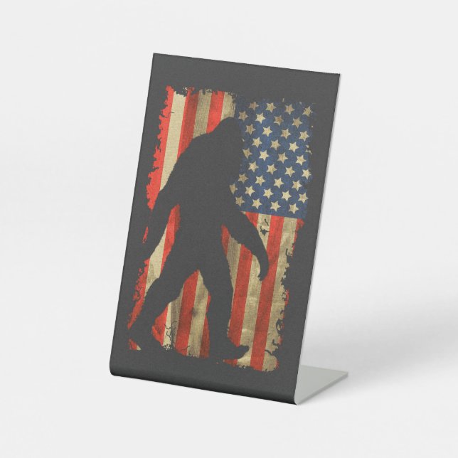 Signe De Table Bigfoot je crois Sasquatch Patriot drapeau américa (Recto)