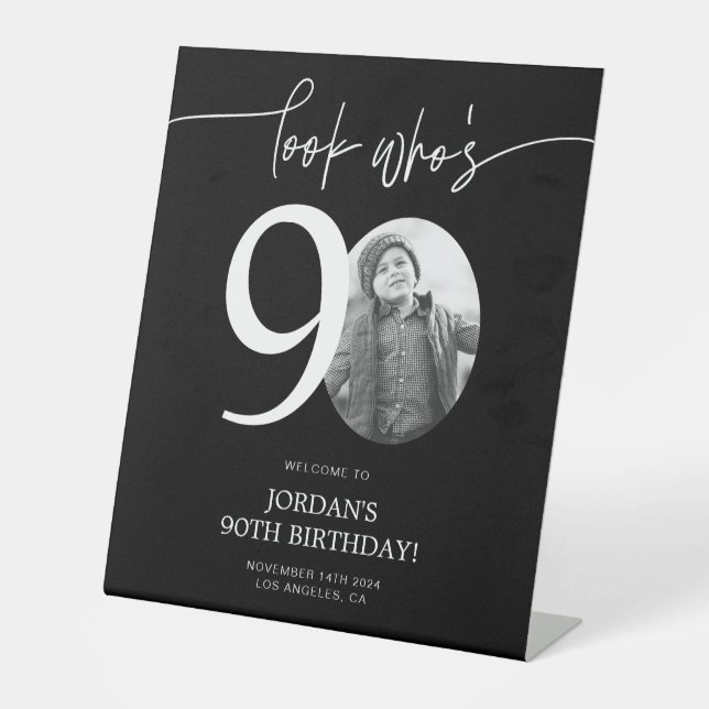 Signe De Table Black 90e Affiche de bienvenue d'anniversaire | Re (Recto)