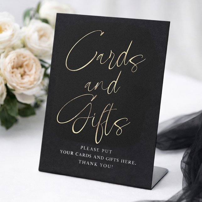 Signe De Table Black and Gold Cards and Gifts Bridal Shower (Cards and Gifts Black and Gold Table Sign)