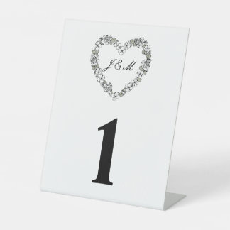 Signe De Table Black and White Floral Heart Wedding Table Number 