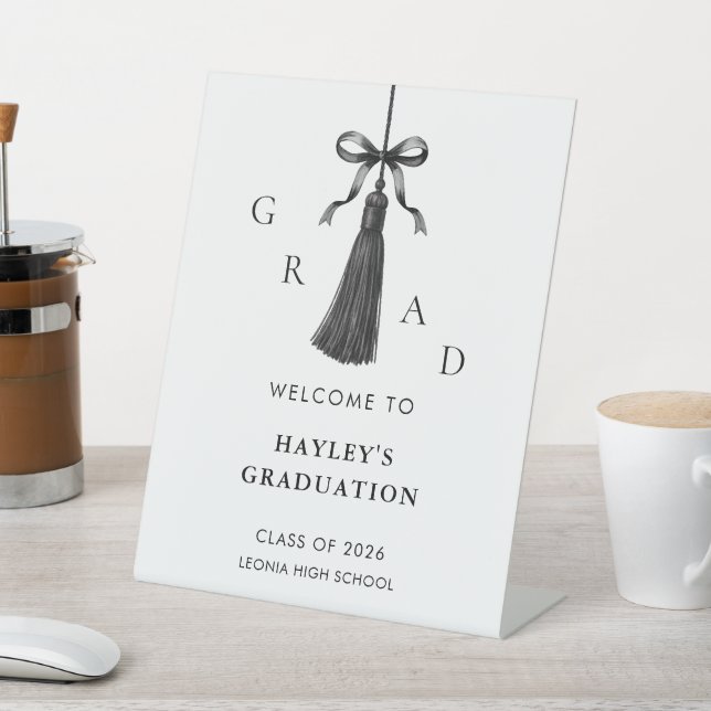 Signe De Table Black Bow Tassel Graduation Party Welcome (In SItu)