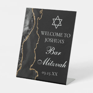 Signe De Table Black Gold Agate Bar Mitzvah Party Bienvenue