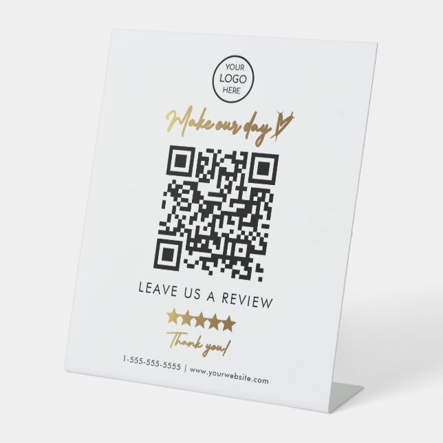 Signe De Table Black Gold Business QR Code Laissez-nous un commen (Recto)