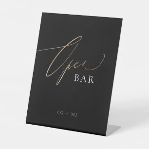 Signe De Table Black Gold Calligraphy Mariage Open Bar
