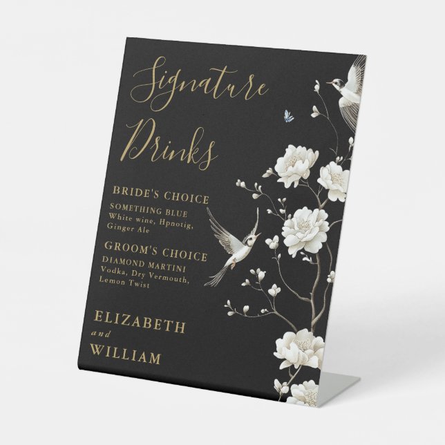 Signe De Table Black Gold Chinoiserie Signature Boissons Mariage (Recto)