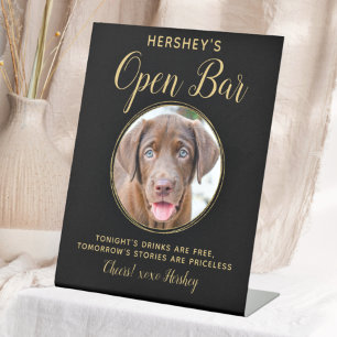 Signe De Table Black Gold Mariage Open Bar Custom Pet Dog Photo