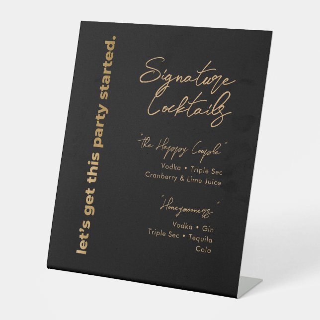 Signe De Table Black Gold Signature Cocktail Menu Piédestal Signa (Recto)