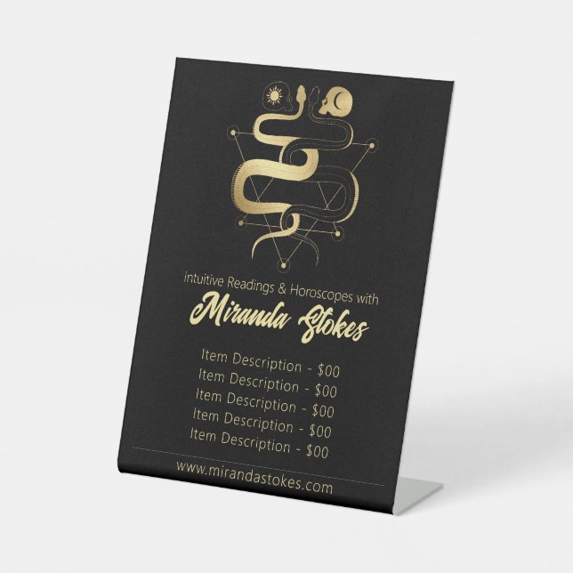 Signe De Table Black & Gold Twin Snakes Gothique Tarot Tarifs (Recto)