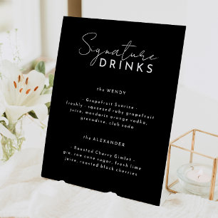 Signe De Table Black Modern Script Mariage Signature Boissons